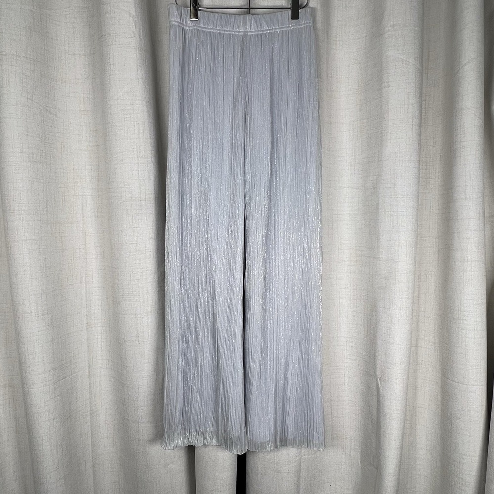 NEW! Joie Silver Metallic Plisse Shimmer Wide Leg Pants Trousers Pleated XS‎